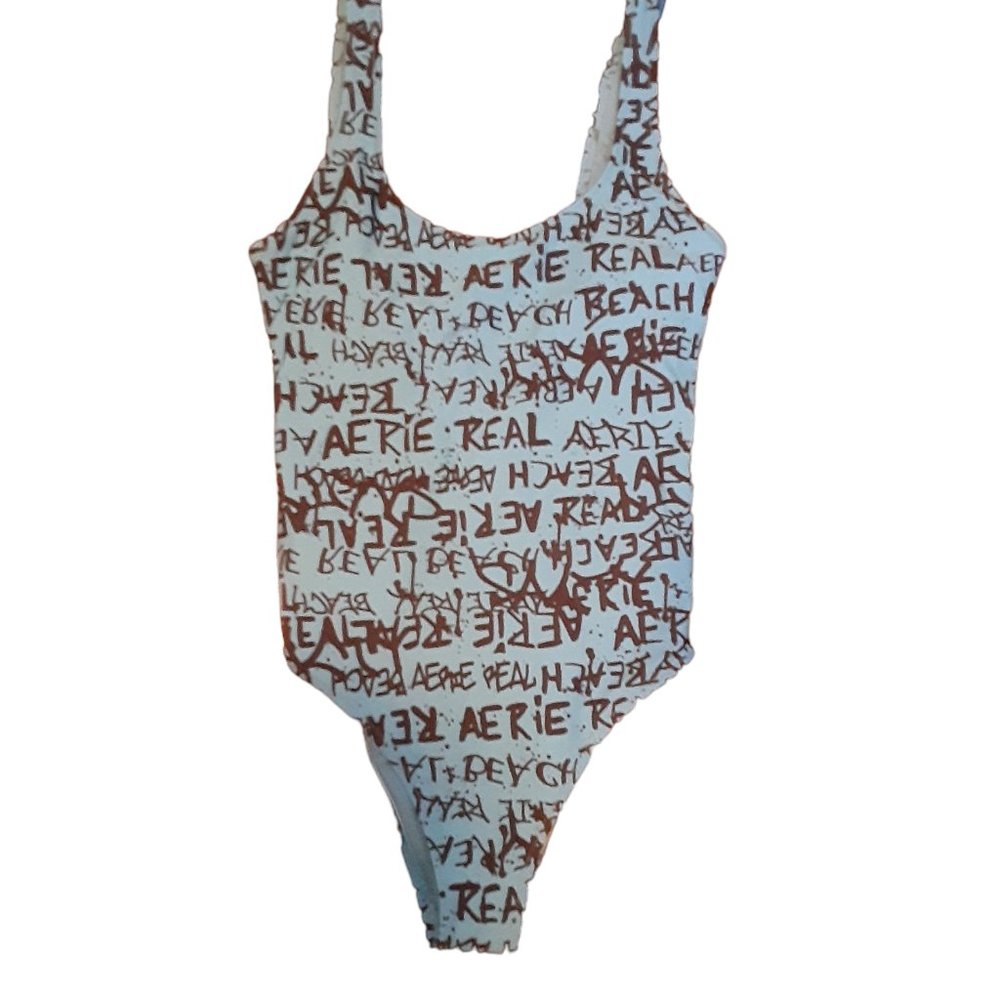 Aerie Real Cheeky One Piece Blue Swim Suit - Picture 3 of 6